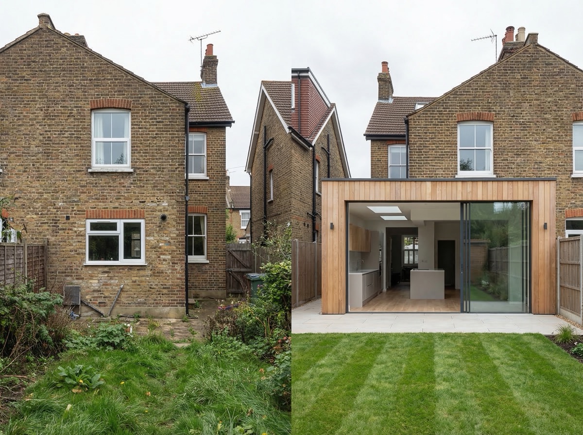 Completed house extension in Chiswick area