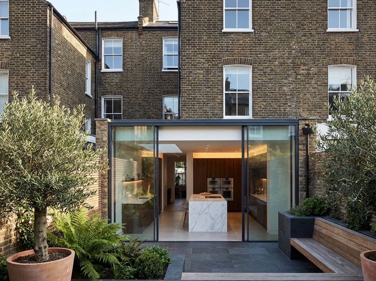 Contemporary rear extension with floor-to-ceiling glass